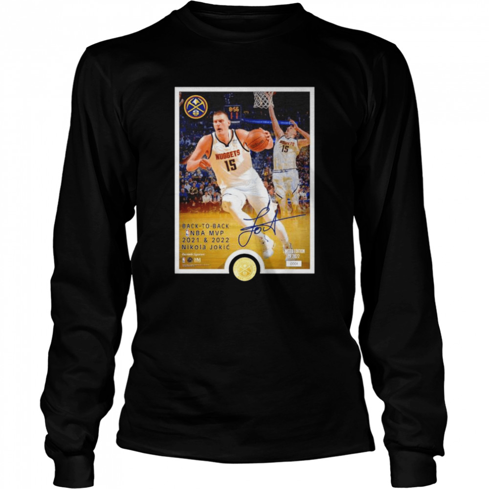 Nikola Jokić Denver Nuggets Back-To-Back MVP Plaque signature shirt Long Sleeved T-shirt