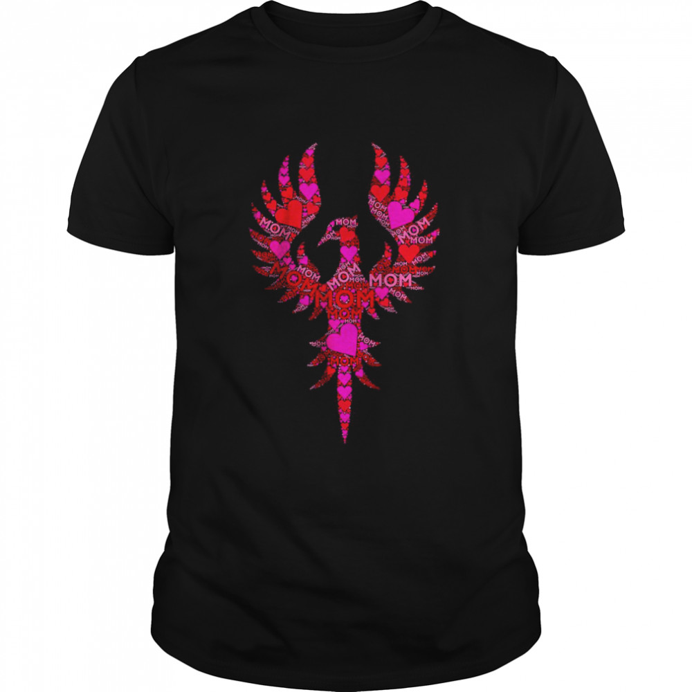 Pink Red Heart Love Mom Phoenix Bird T-Shirt