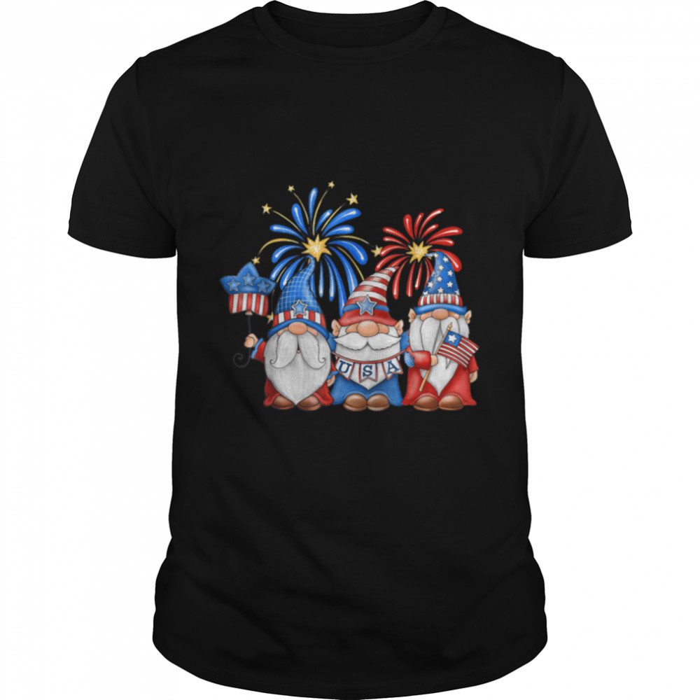 4th Of July American Gnomes Celebrating Independence Day T-Shirt B0B19PMSXT