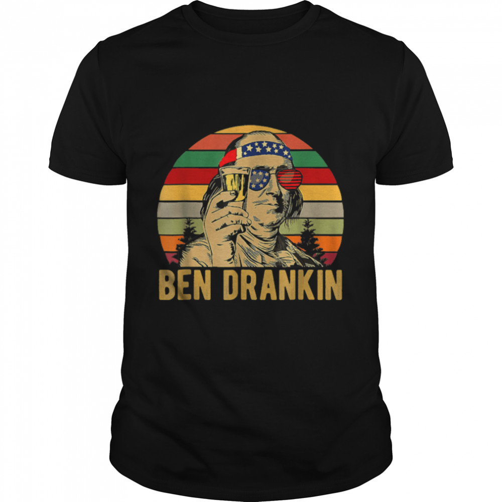 4th Of July Ben Drankin Vintage American Flag Glasses T-Shirt B0B19TZLYL