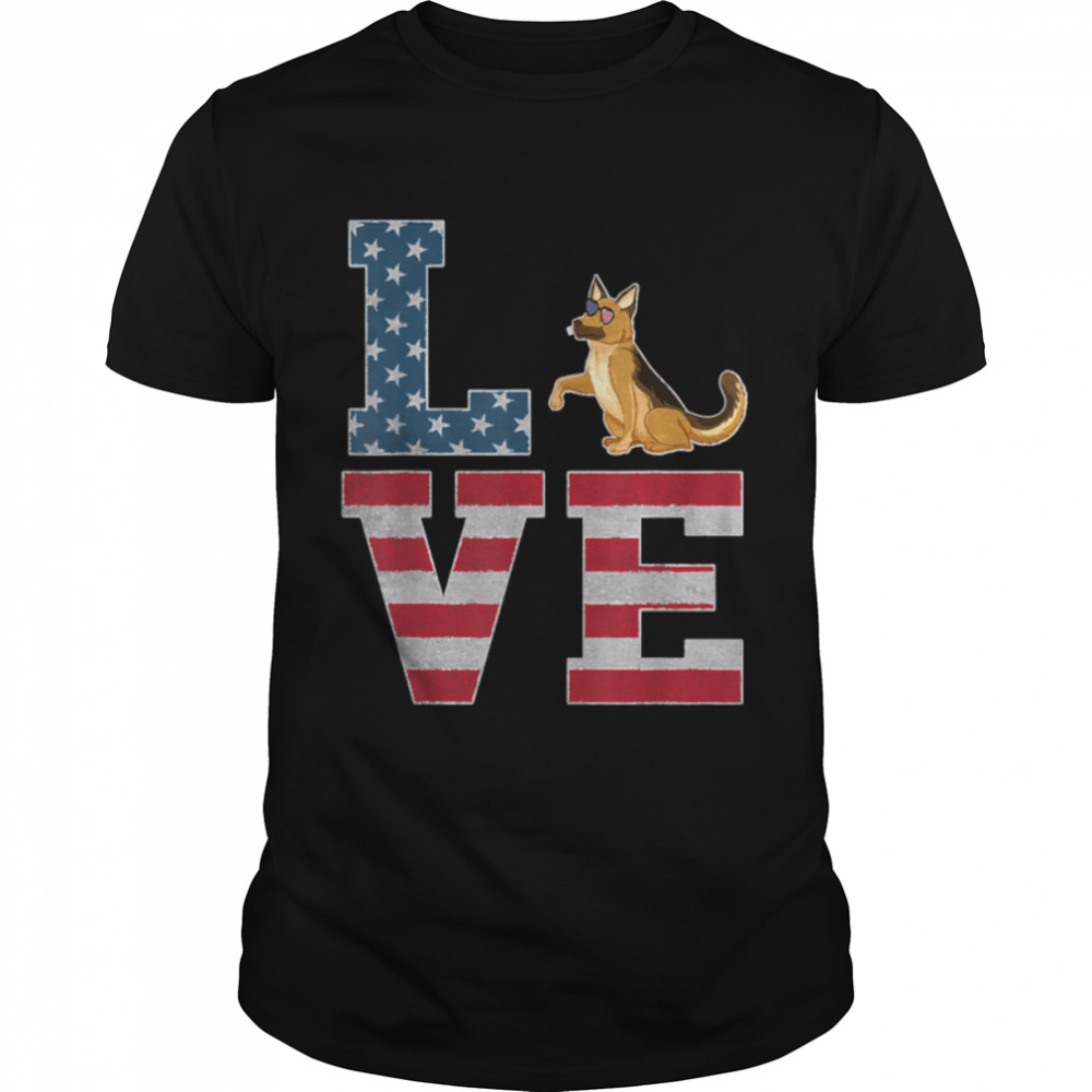 4Th Of July Patriotic Love German Shepherd Dog American Flag T-Shirt B0B1B2H6Zh