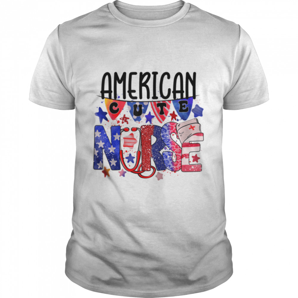 American Nurse Shirt Women Cute 4th of July USA Flag Graphic T-Shirt B0B19S27NB