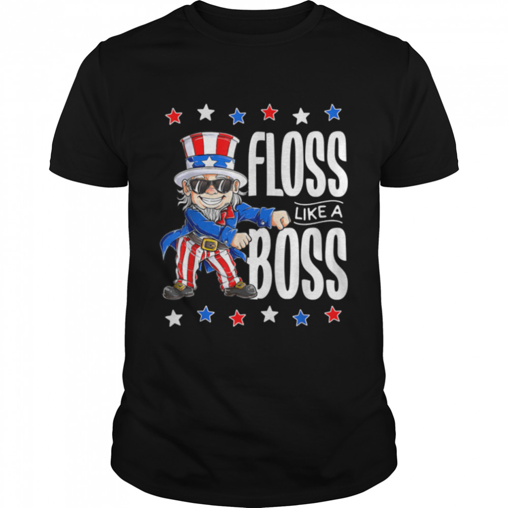 Floss Like A Boss 4Th Of July Shirt Kids Boys Girl Uncle Sam T-Shirt B0B19Xqkds