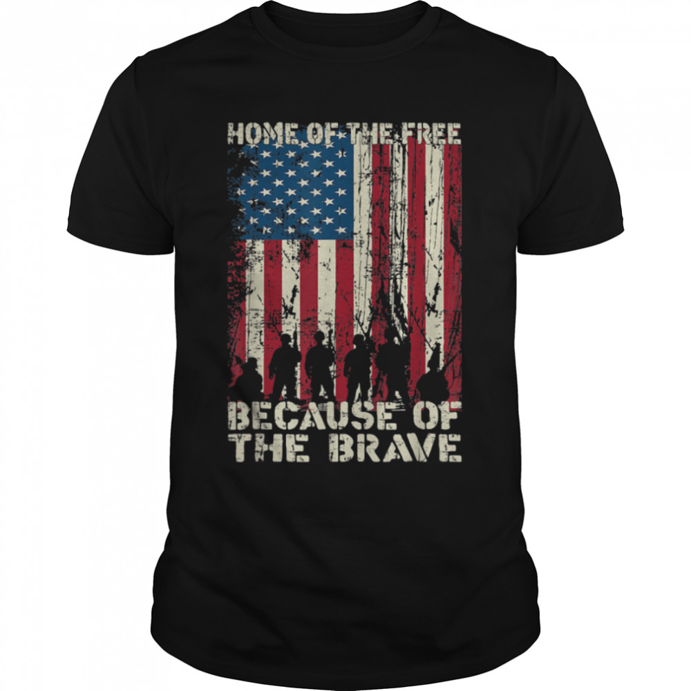 Home Of The Free Because Of The Brave Distress American Flag T-Shirt B0B19TLKF8