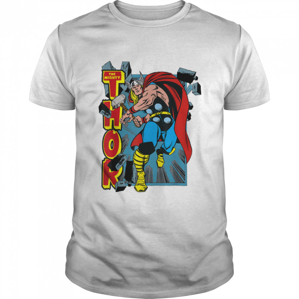 Marvel Classic The Mighty Thor Break Through Poster Style T-Shirt