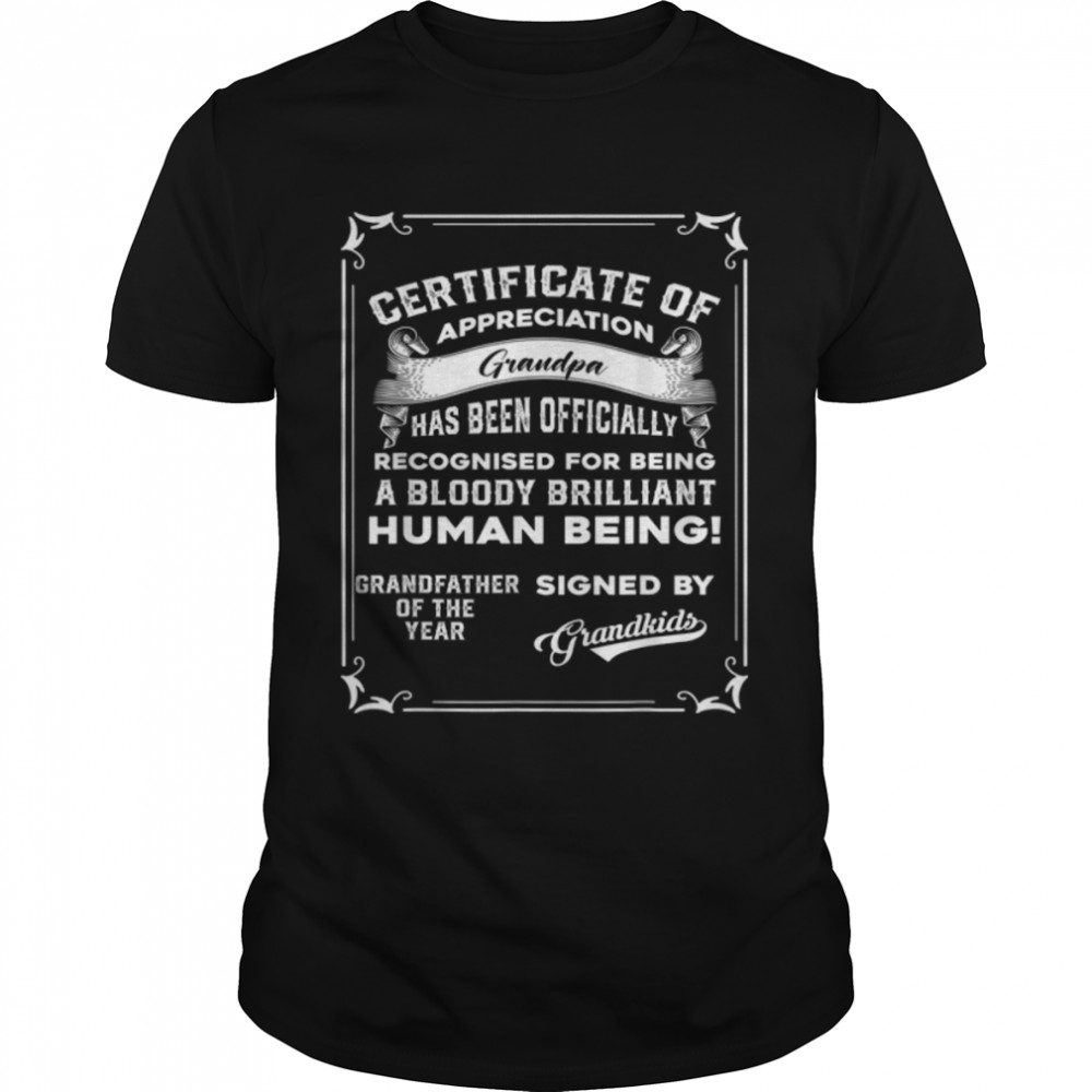 Mens Fathers Day Gift For Papa - Certificate Grandpa Of Year T-Shirt B0B1Bqymm3
