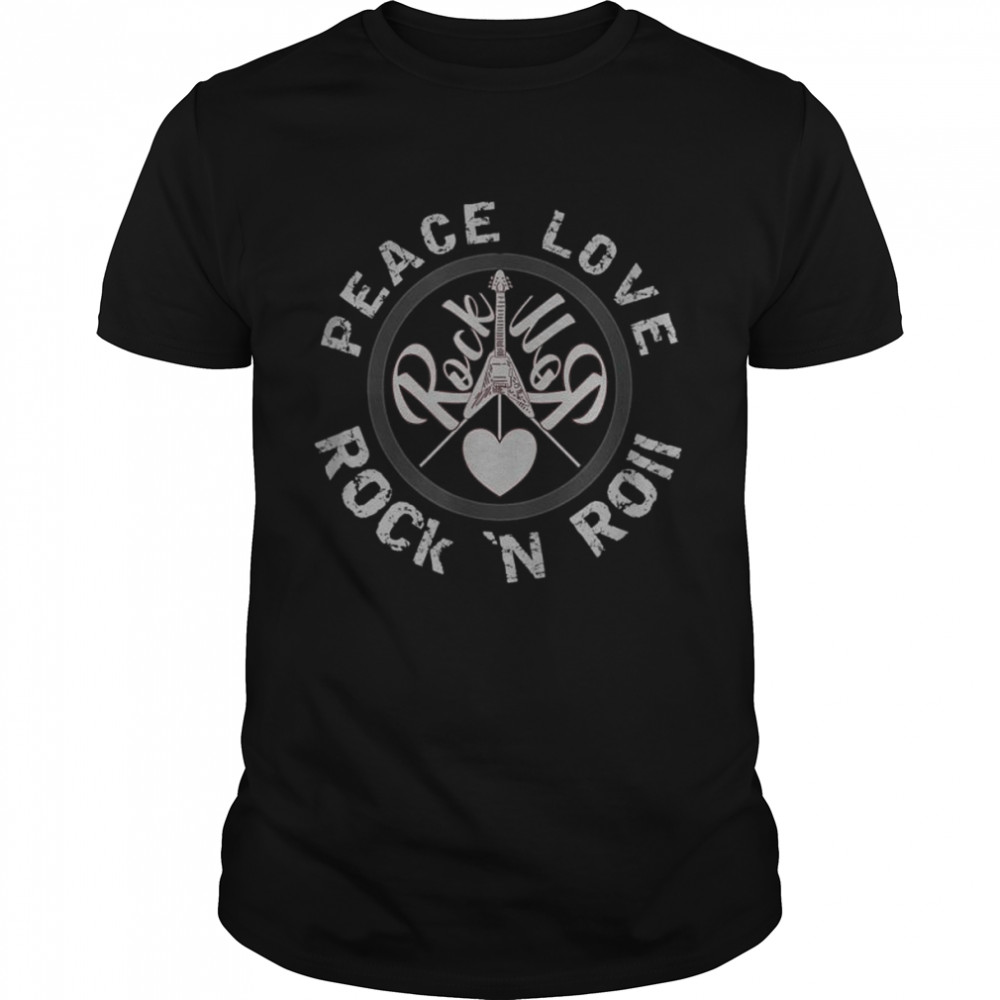 Peace Love And Rock And Roll Saying Rocker Motif Shirt