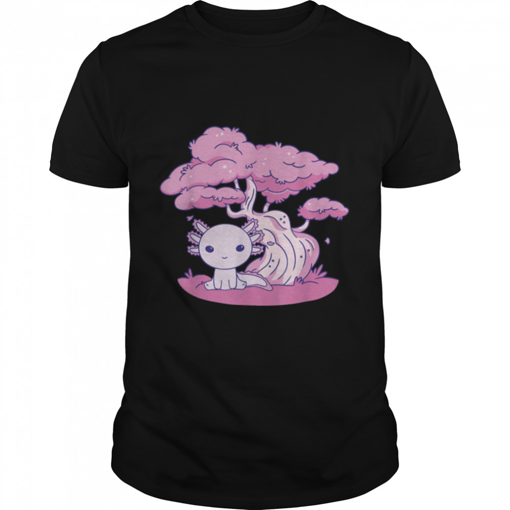 Pink Axolotl Adorable Amphibian Kawaii Animal Under A Tree T-Shirt B0B1Bsx2Qv