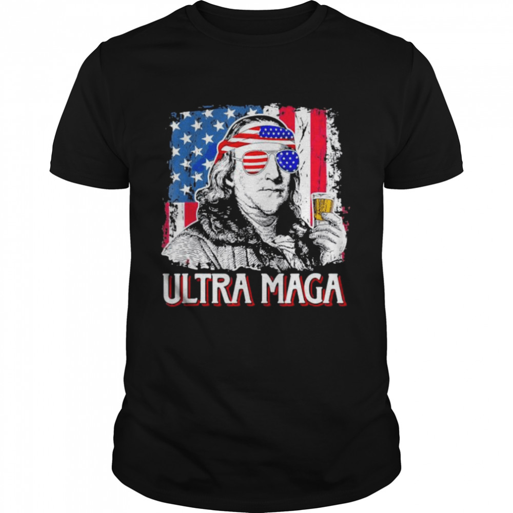 Ultra maga 4th of july benjamin franklin drinking usa flag shirt Classic Men's T-shirt