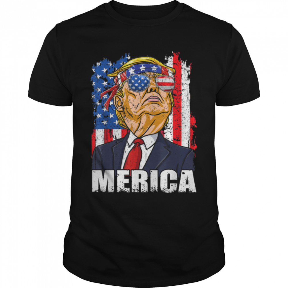 Trump 4th of July Merica Men Women USA American Flag Vintage T-Shirt B0B1H89Q1T
