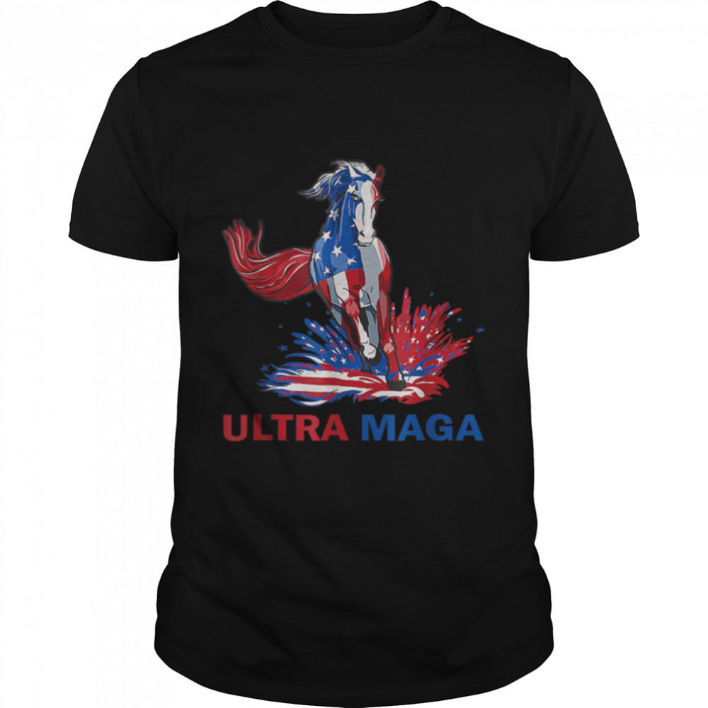 Ultra Maga Horse 4Th Of July American Flag Usa Horse T-Shirt B0B1H3X18R