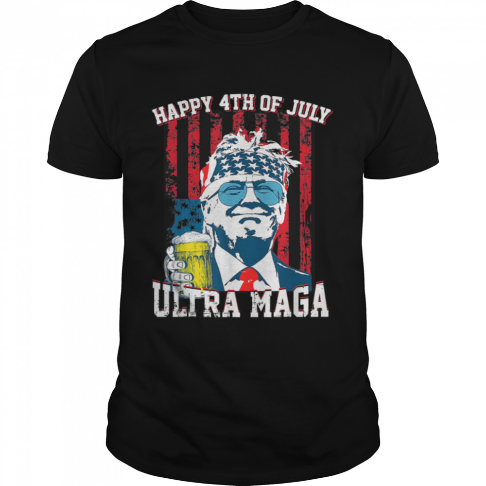 Ultra Maga Proud Pro Trump Happy 4Th Of July American Flag T-Shirt B0B1Gr72Lv