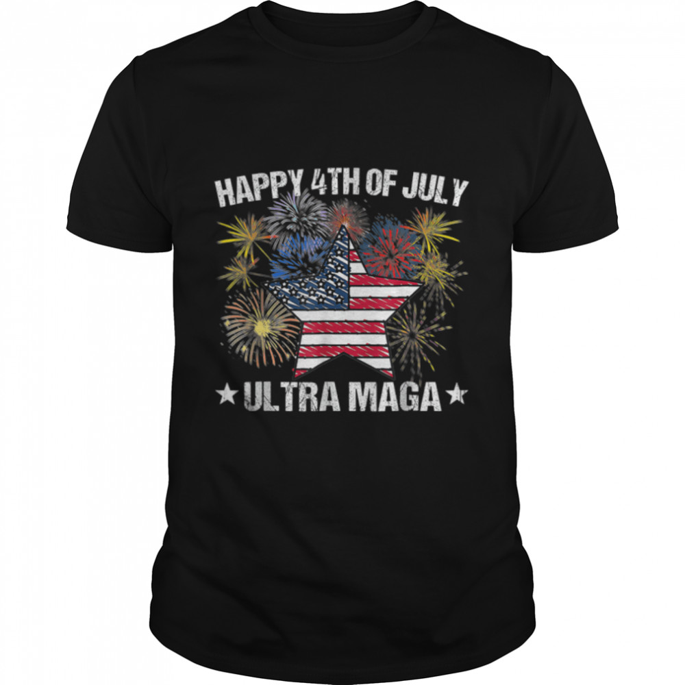 Ultra Maga Proud Pro Trump Happy 4Th Of July American Flag T-Shirt B0B1Hmj68M