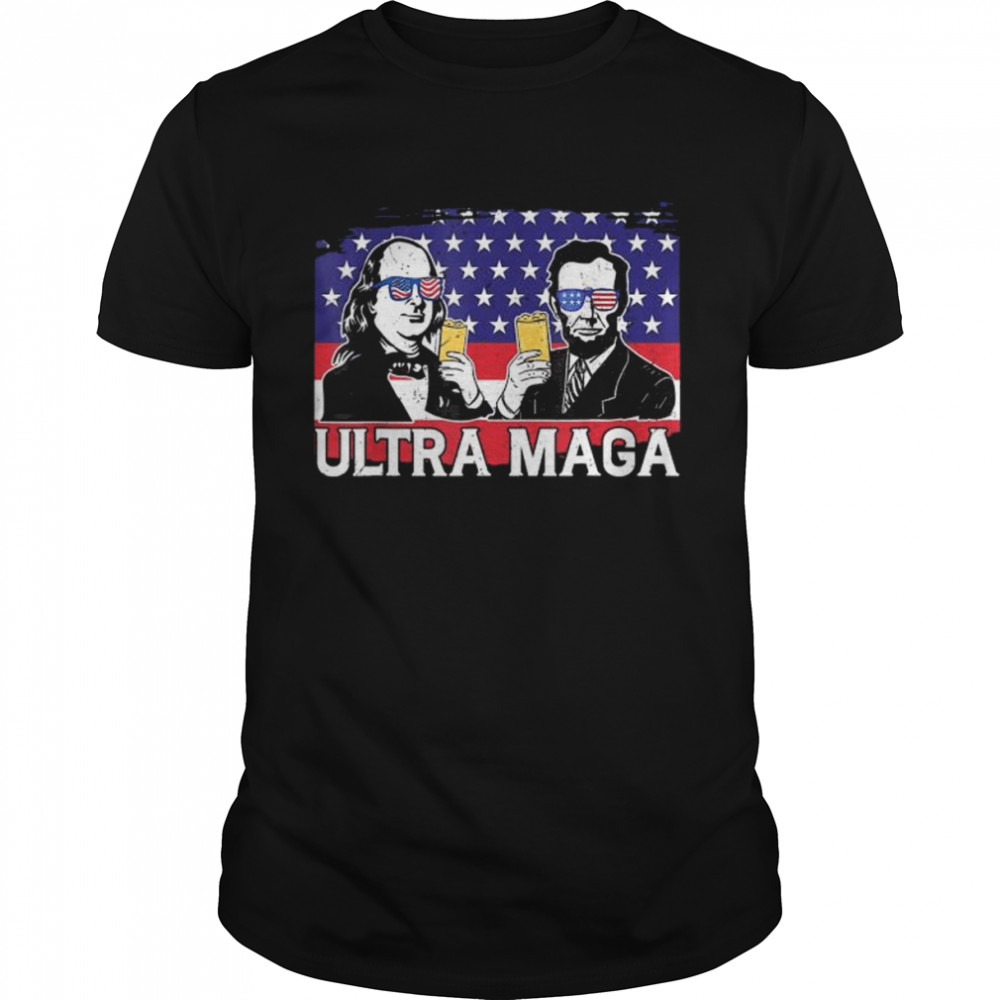 Ultra maga 4th of july franklin lincoln drinking usa flag shirt Classic Men's T-shirt
