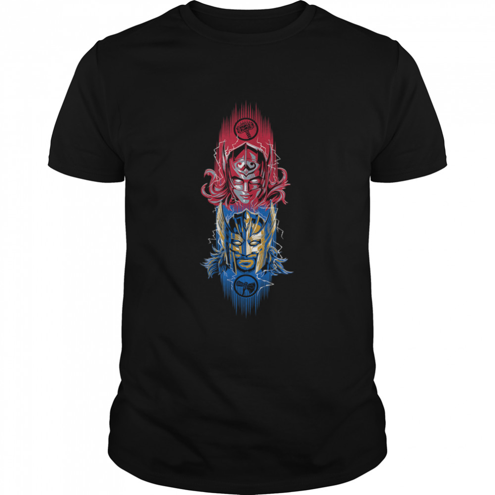 Love And Thunder Thor And Jane Big Face Stack T-Shirt