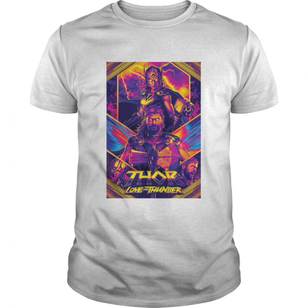 Love And Thunder Thor And Jane Neon Poster T-Shirt