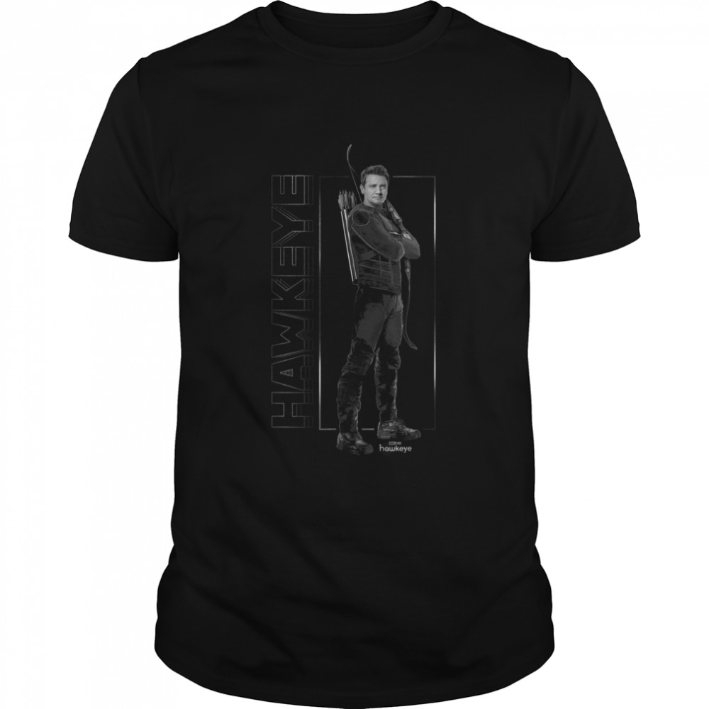Marvel Hawkeye Disney Plus Black And White Hero Pose T-Shirt