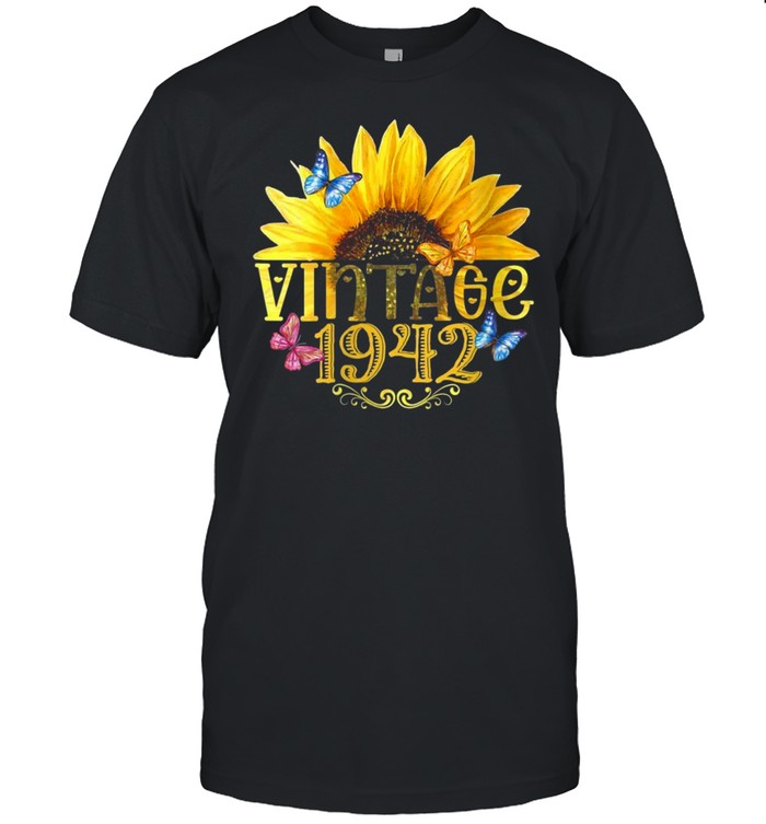Vintage 1942 Sunflower Floral Butterfly 80thBirthday  Classic Men's T-shirt