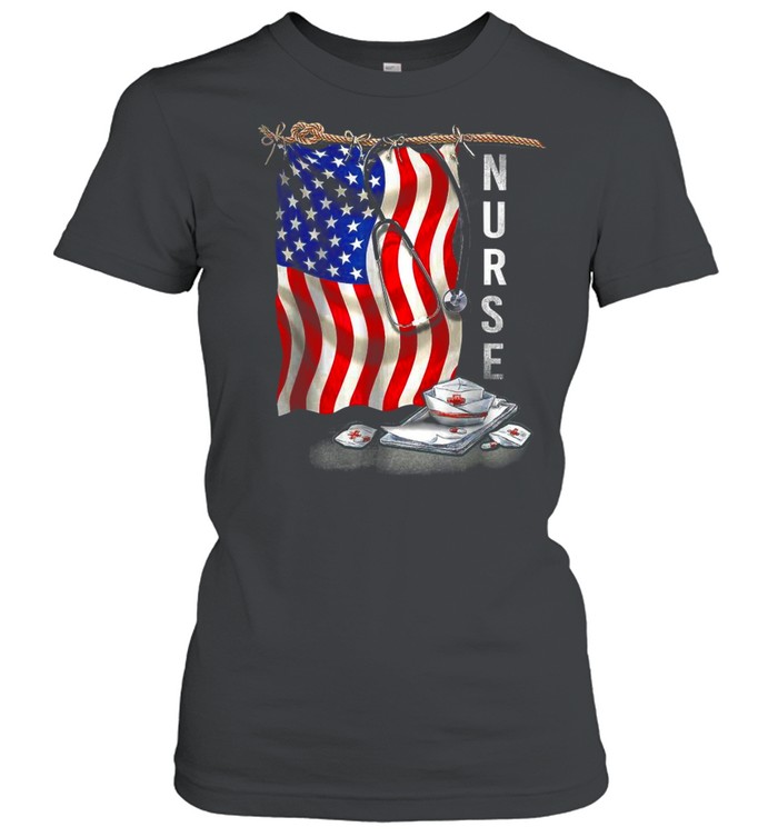 patriotic nurse 4th of july american flag sunflower love t classic womens t shirt