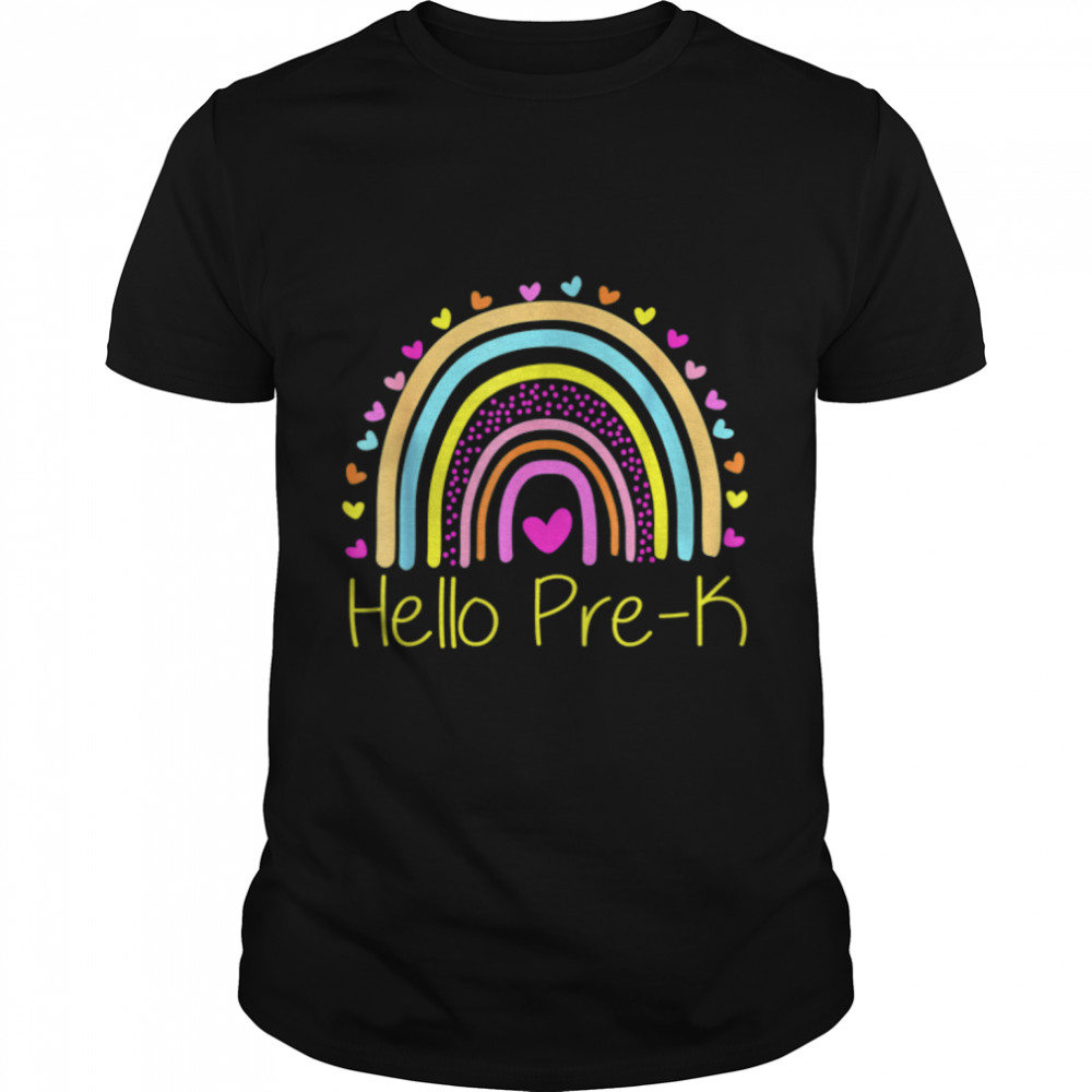 Hello Pre-K Rainbow Team Hello Preschool Rocks Squad Teacher T-Shirt B0B1D5YVF7