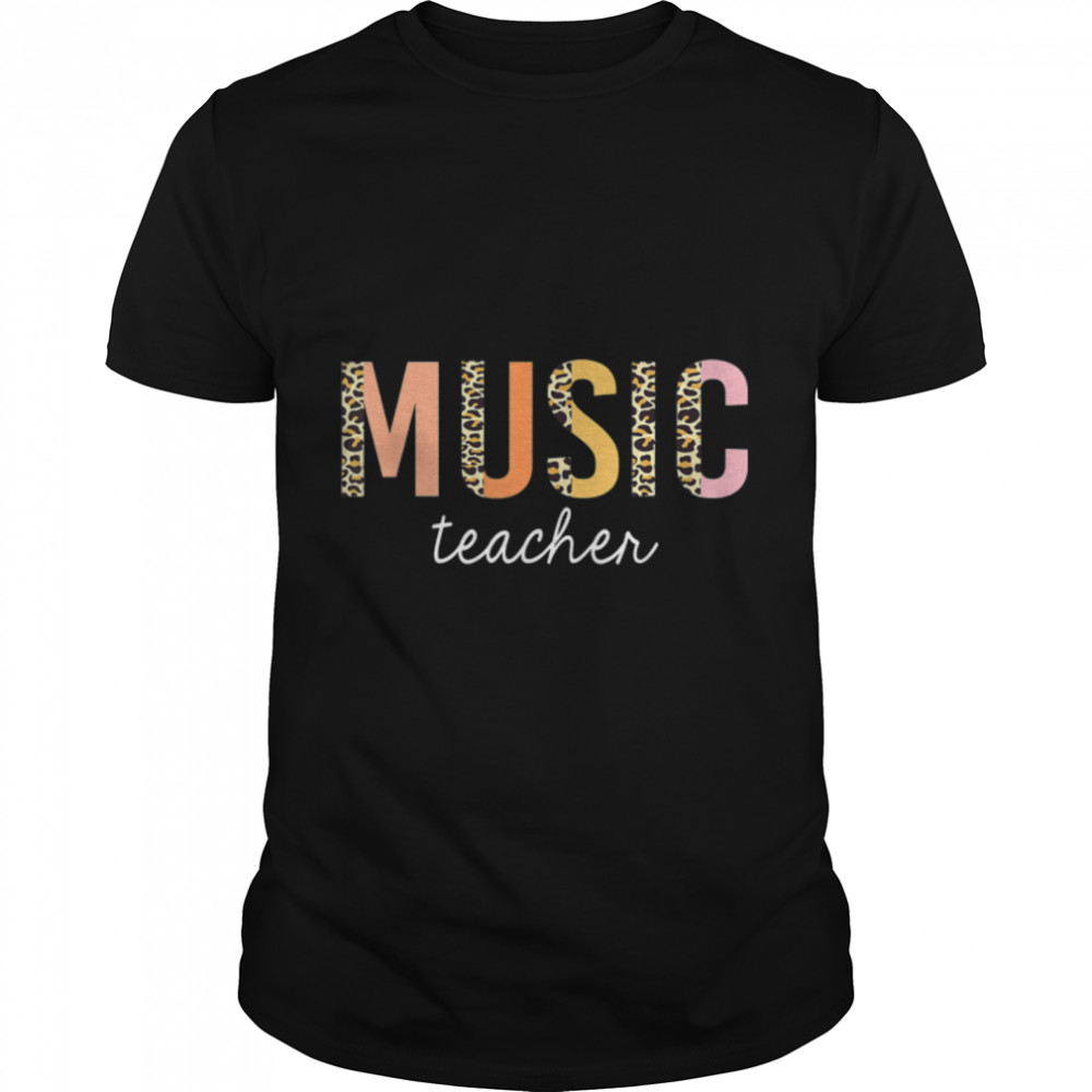 Leopard Music Teacher Cute Back to School Supplies T-Shirt B0B1D525K7