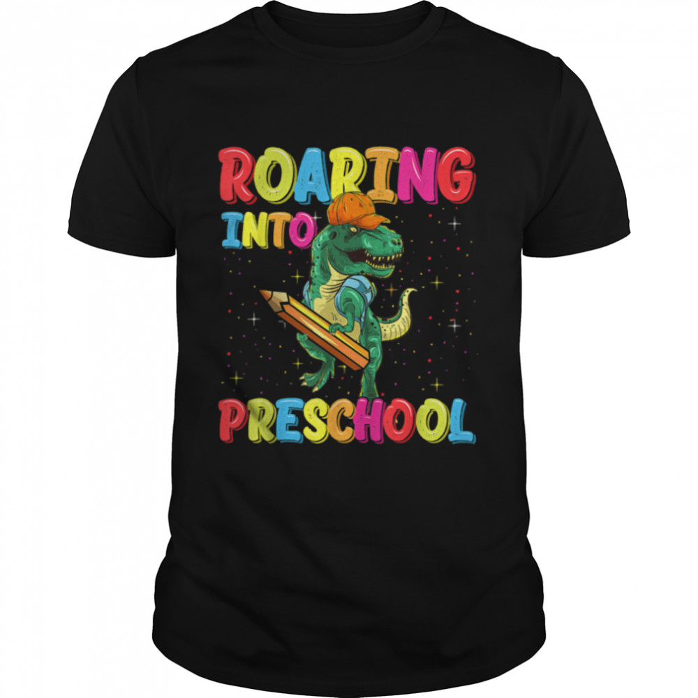 Roaring Into Preschool Dinosaur Back To School T Rex Boys T-Shirt B0B1CZF9YQ