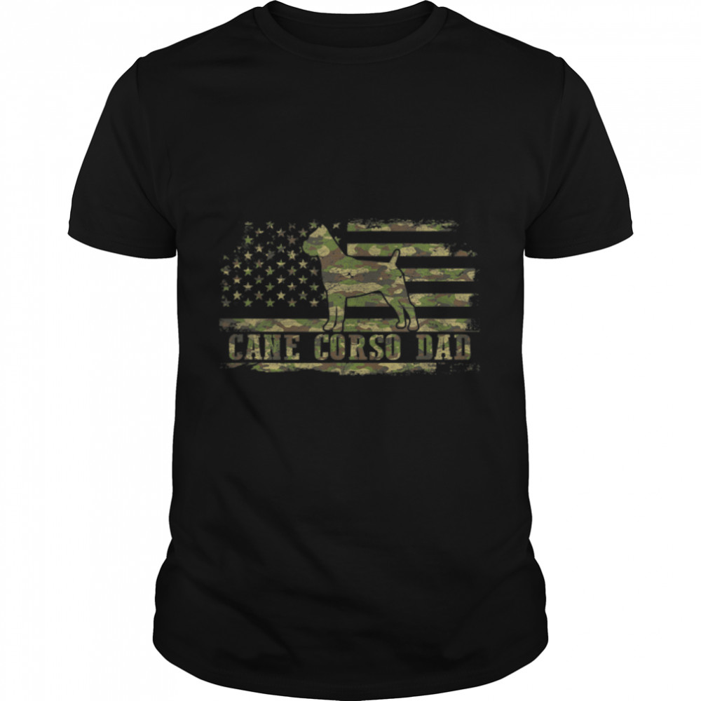 Cane Corso Dad Camouflage American Flag Patriotic Dog T-Shirt B0B21394Tr