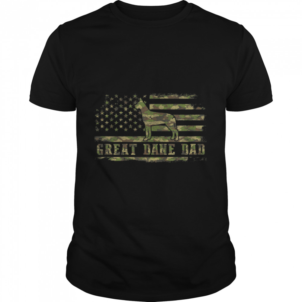 Great Dane Dad Camouflage American Flag Patriotic Dog T-Shirt B0B213TPSB