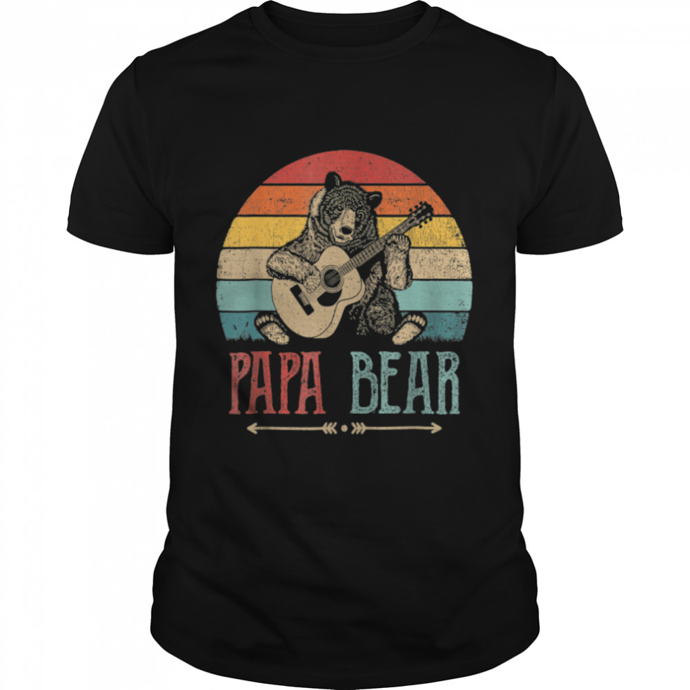 Mens Cute Papa Bear Vintage Father'S Day Retro Dad Guitar T-Shirt B0B2127G1Q