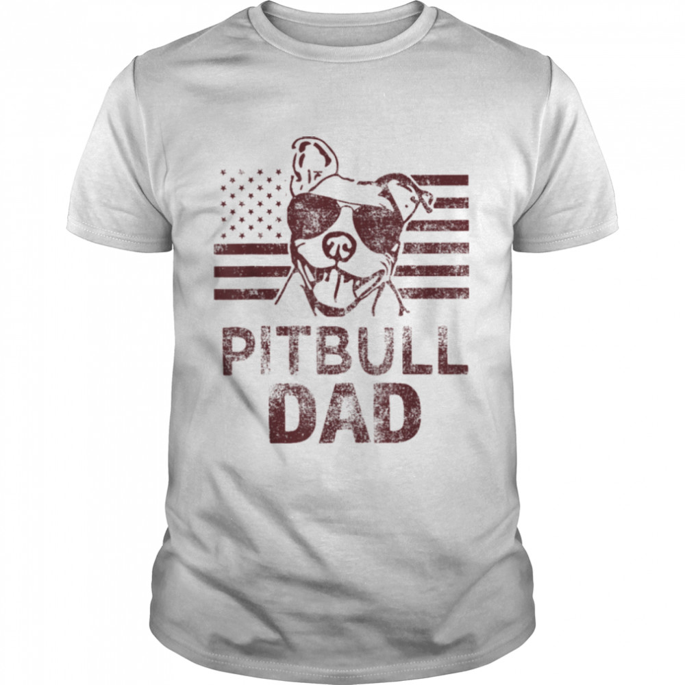 Mens Father'S Day Dog Dad Tshirt Pitbull With Us American Flag T-Shirt B0B1Zv8Nn2