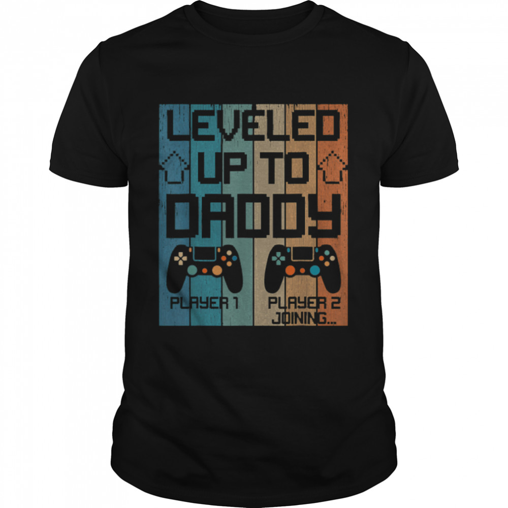 Mens Vintage Leveled Up To Daddy Funny Soon To Be Dad Fathers Day T-Shirt B0B1ZW8WYH