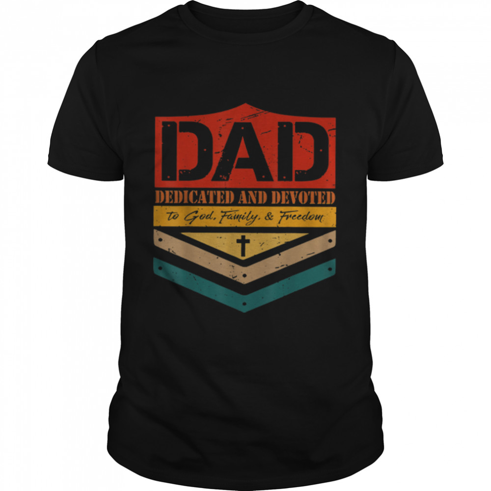 Vintage Dad Dedicated & Devoted Happy Fathers Day Christian T-Shirt B0B1Zpwkvp