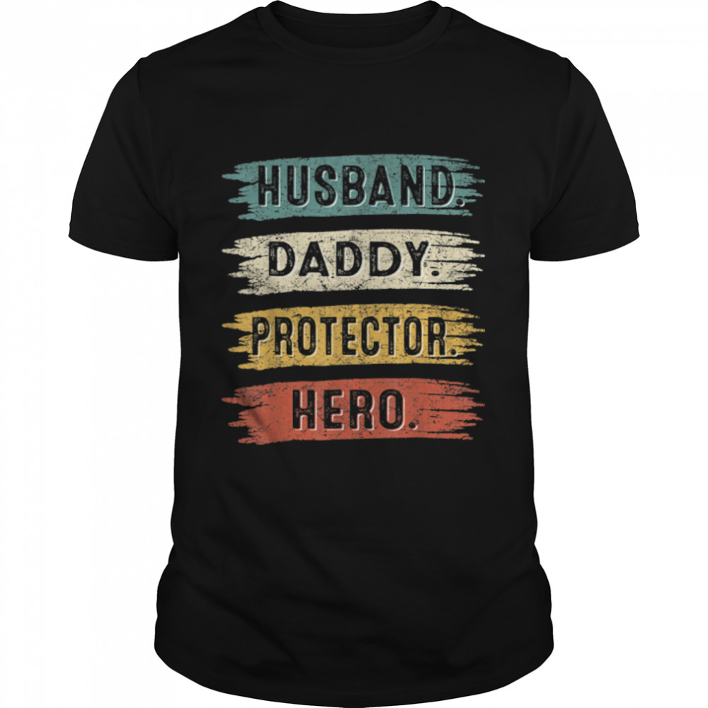 Vintage Husband Daddy Protector Dad Hero Happy Father'S Day T-Shirt B0B1Zqnrk1