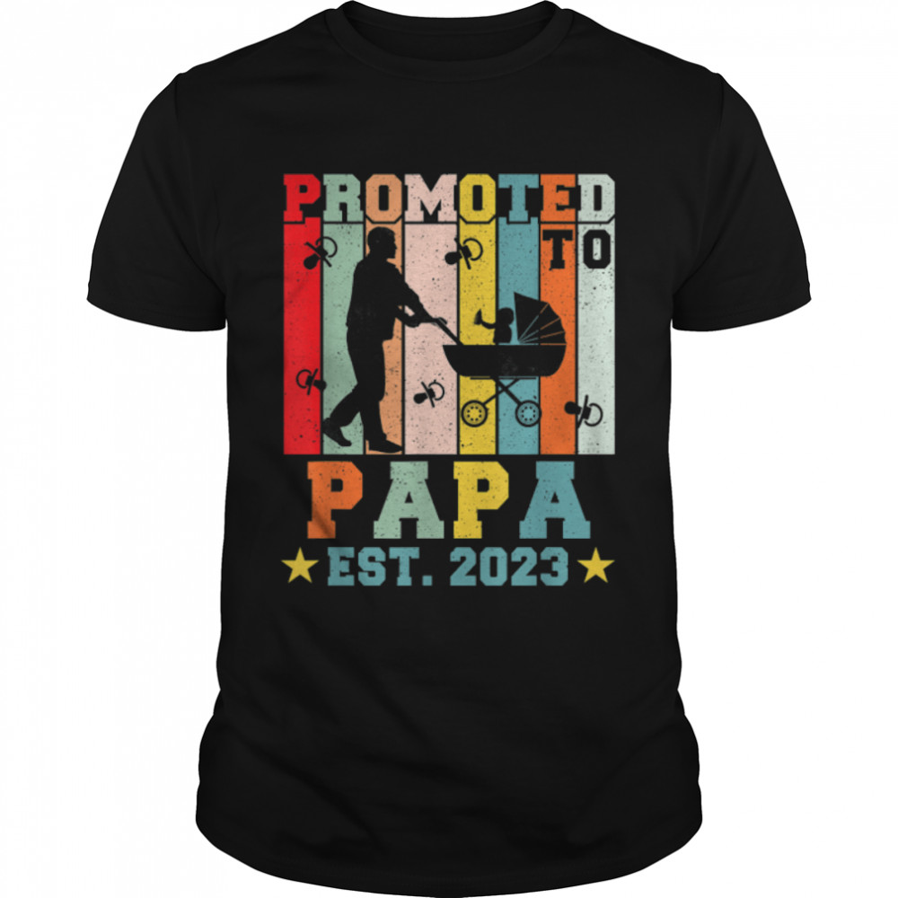 Vintage Retro Promoted To Papa Est 2023 Expecting New Baby T-Shirt B0B2152Jv4
