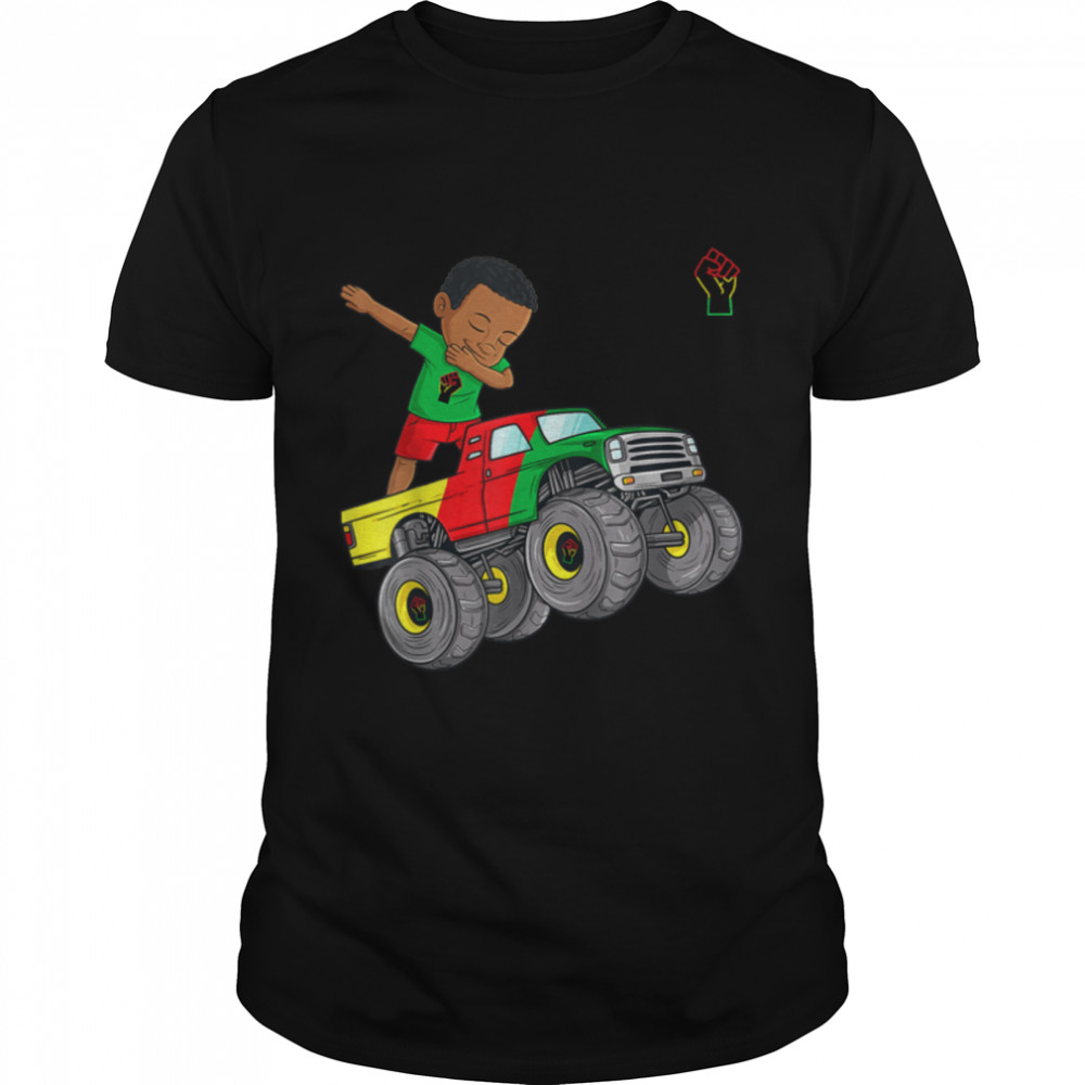 Juneteenth Dabbing Black King In Monster Truck Toddler Boys T-Shirt B0B2Djz3Yb