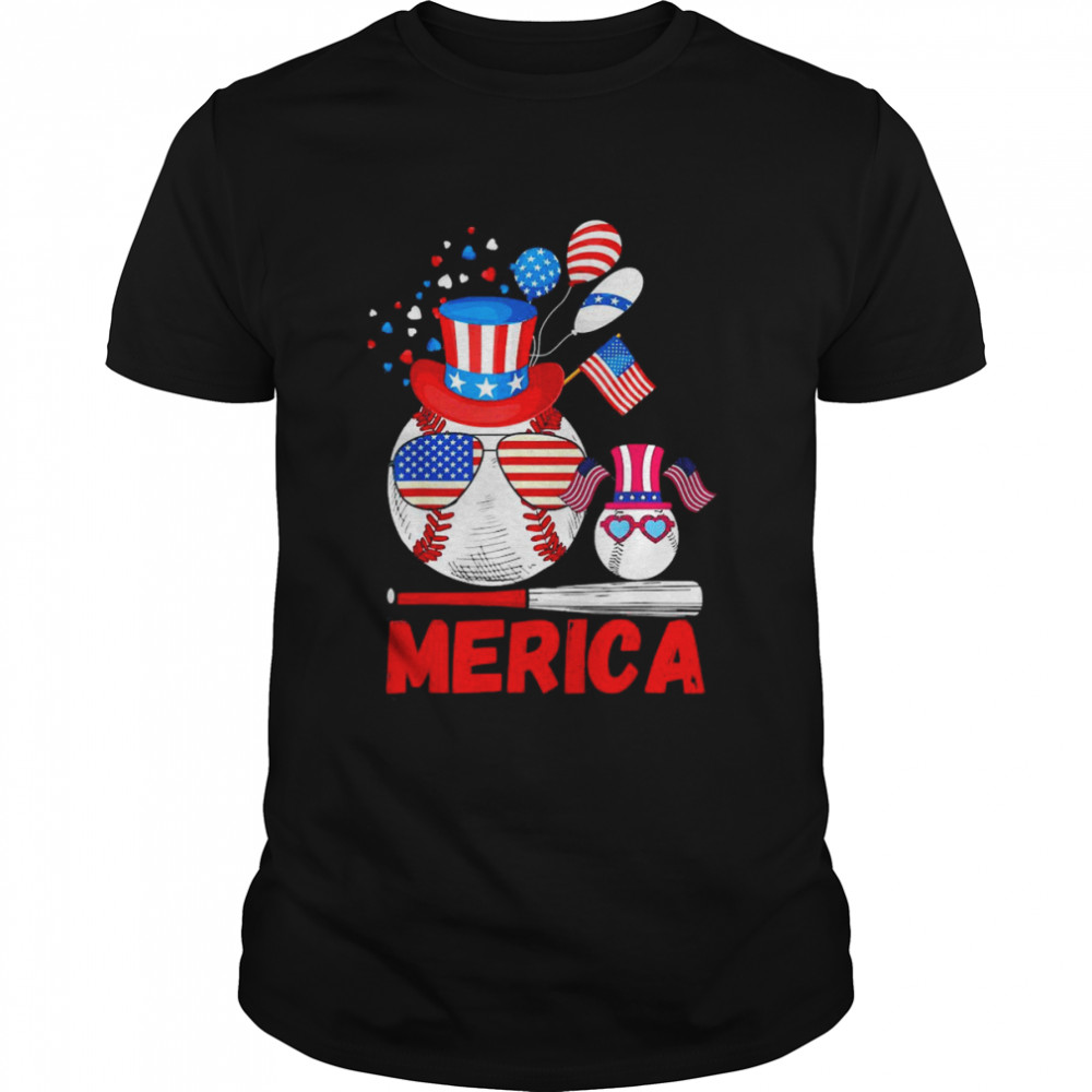 Merica Baseball 4Th Of July Usa Flag Merica Fathers Day Shirt