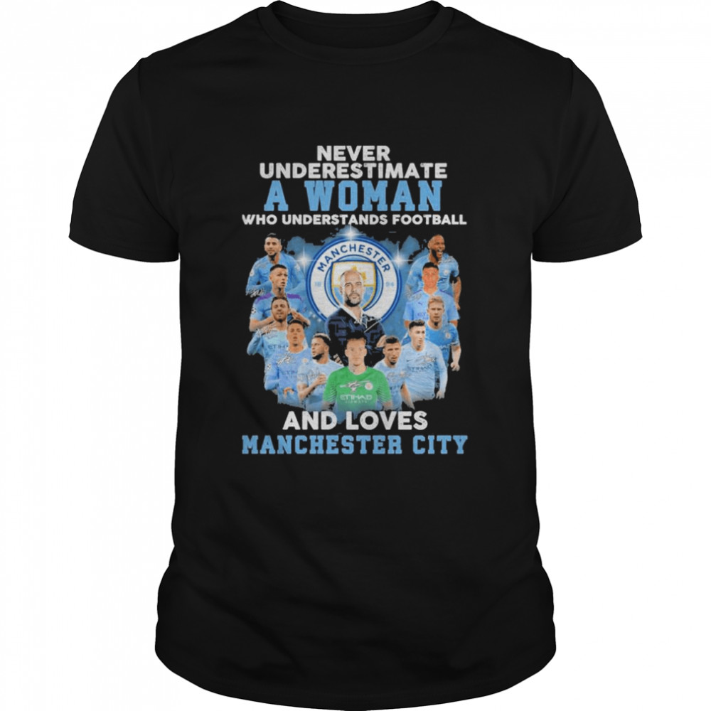 Never Underestimate A Woman Who Understands Football And Loves Manchester City Signatures Shirt