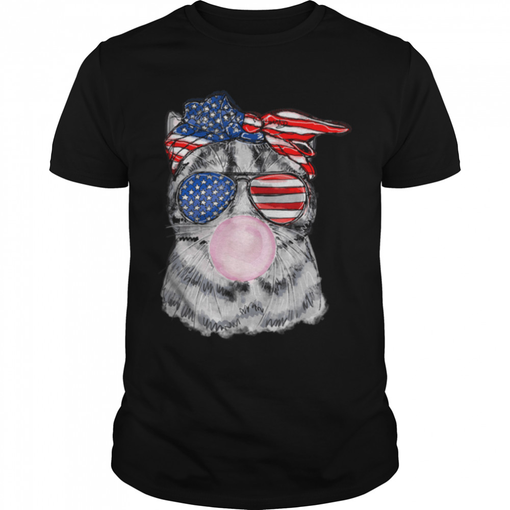 Patriotic Cat American Flag Sunglasses Cat Lover 4th Of July T-Shirt B0B2D9Y2SJ
