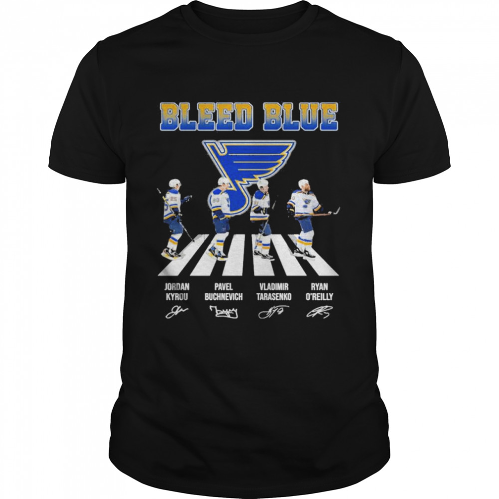 The Bleed Blue Jordan Kyrou Pavel Buchnevich Vladimir Tarasenko Ryan O’Reilly abbey roads sigantures shirt Classic Men's T-shirt