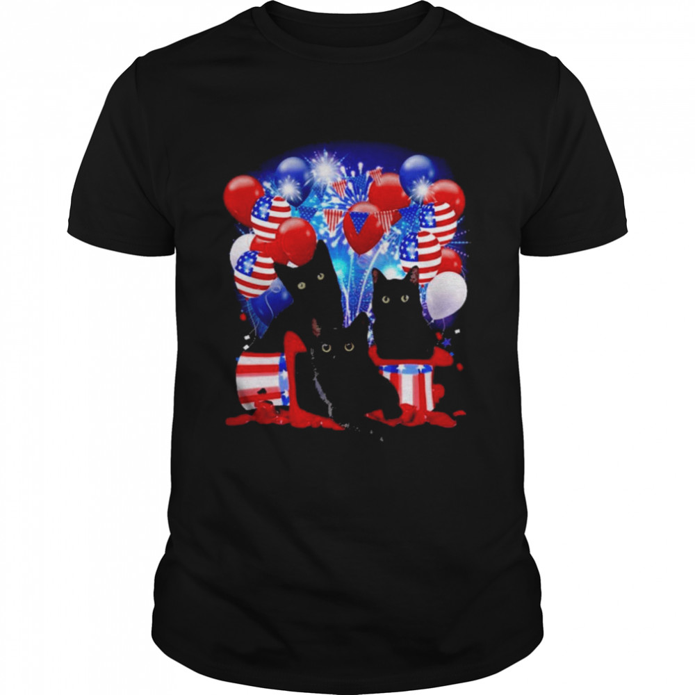 Black Cat Balloons Fireworks Shirt