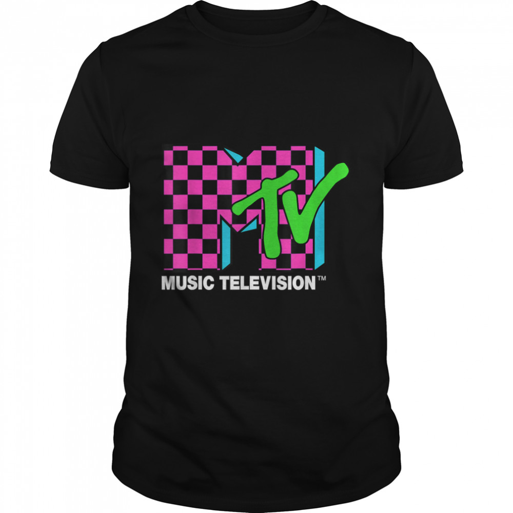Classic MTV Logo Pink And Blue Checker Design T-Shirt