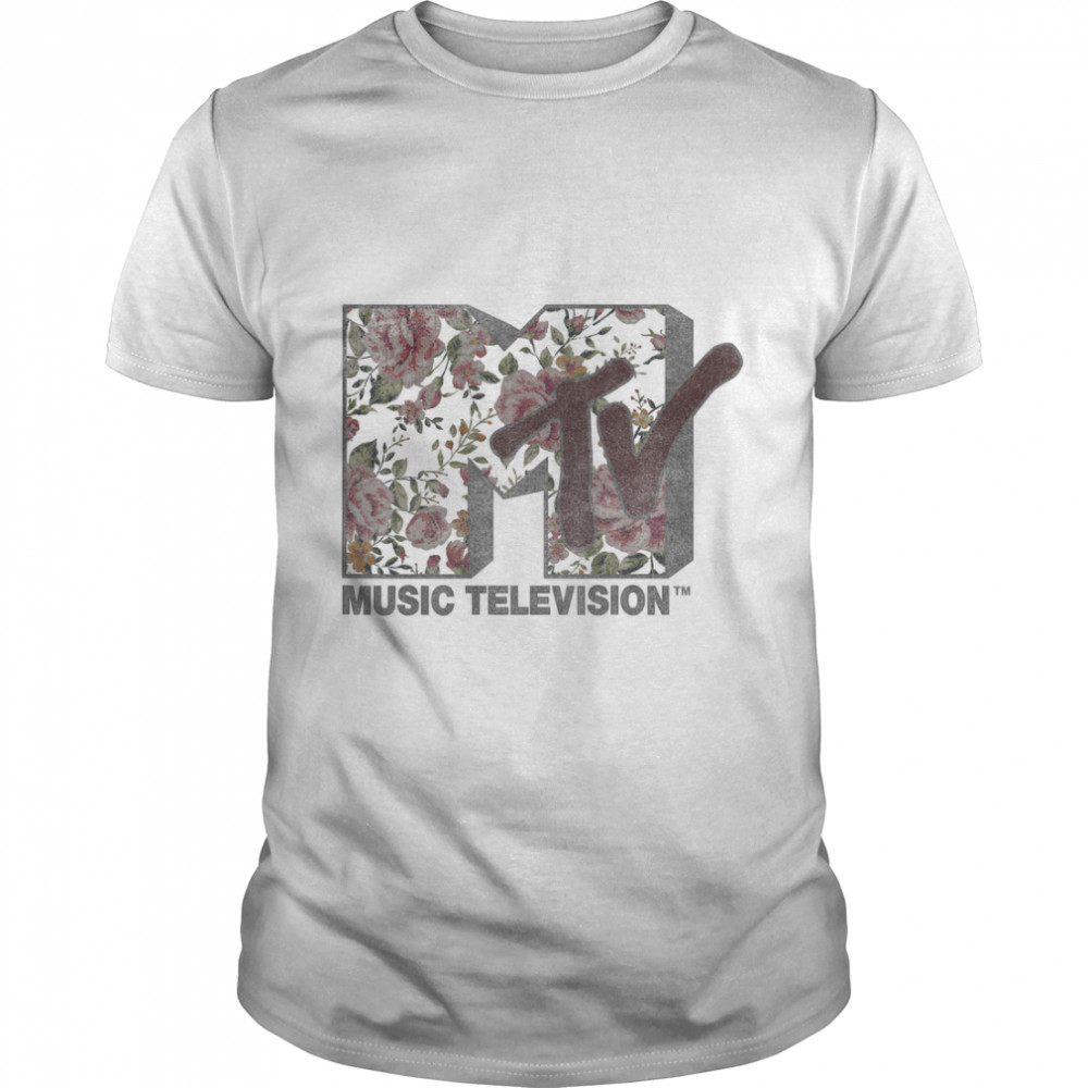 MTV Logo Faded Floral Style Graphic T-Shirt