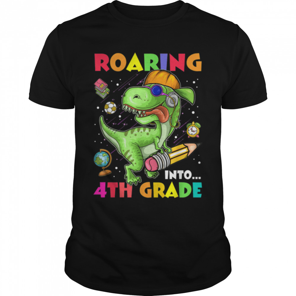 Roaring Into 4Th Grade Dinosaur Kids Back To School Boys T-Shirt B0B2Jy47Yn