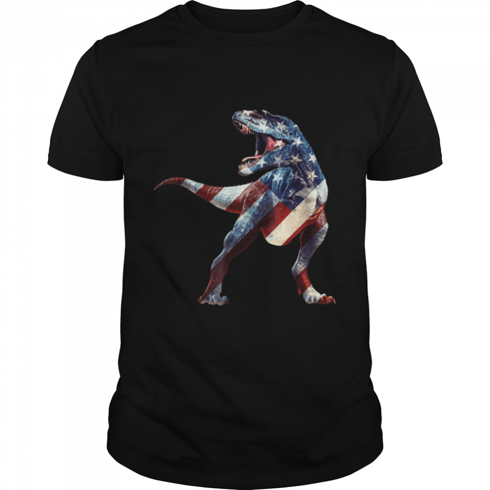 T Rex Dinosaur Us American Flag 4Th Of July For Boys Kids T-Shirt B0B2Jybyg8