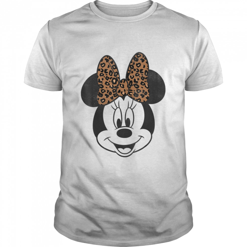 Disney Minnie Mouse Leapord Print Bow Portrait T-Shirt
