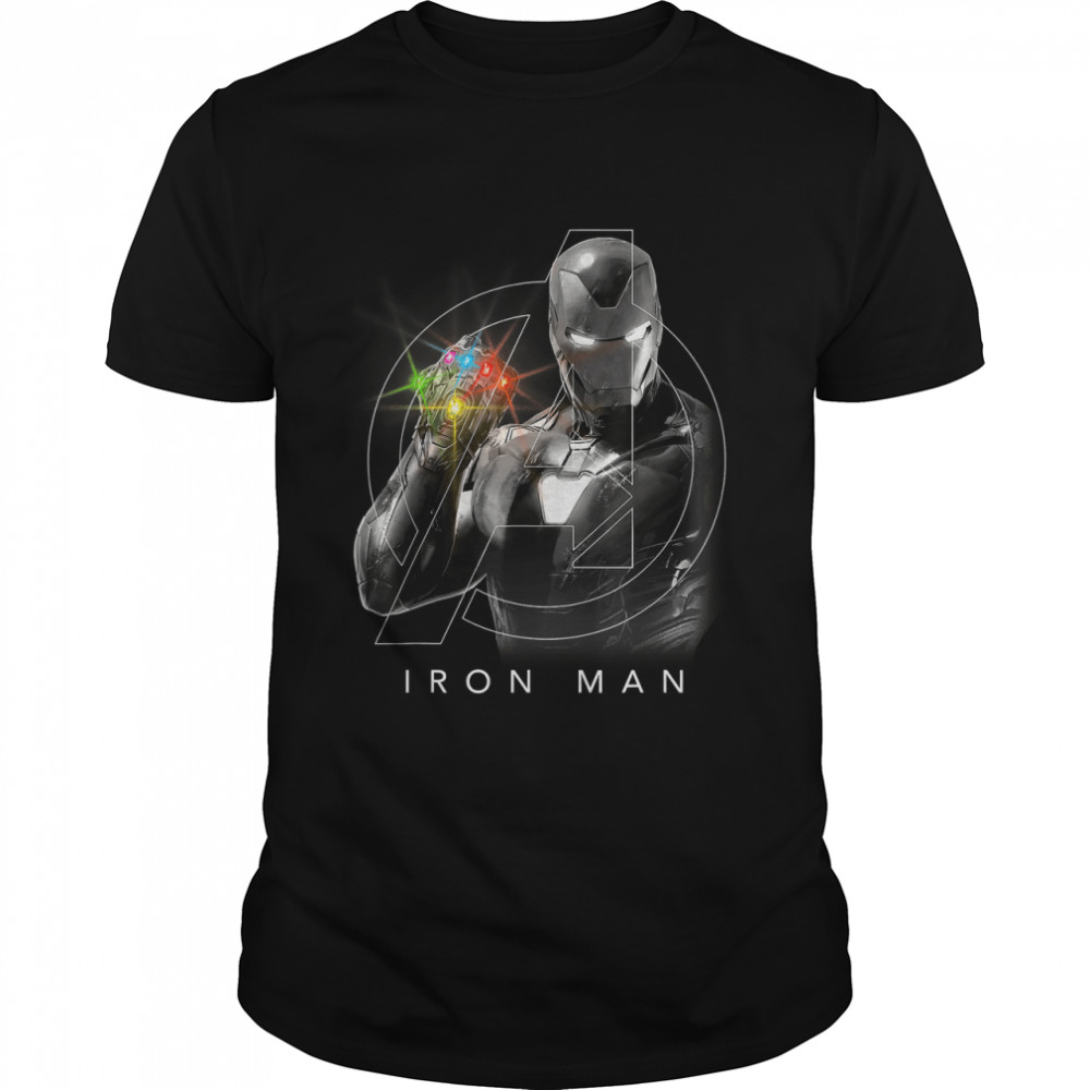 Marvel Avengers Endgame Glowing Stones Logo Overlay Portrait T- Classic Men's T-shirt