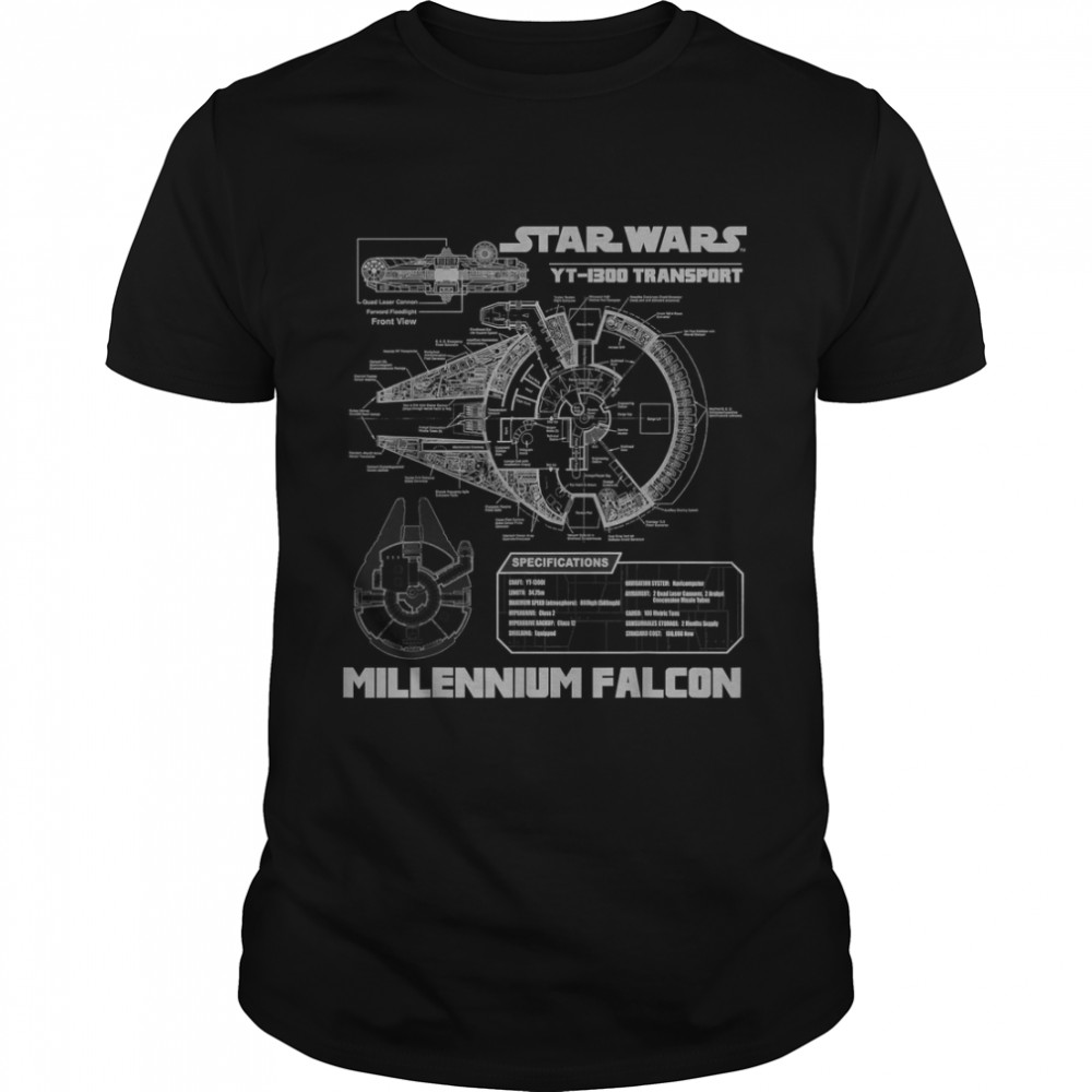 Star Wars Millennium Falcon Grey Schematics Graphic T-Shirt T-Shirt