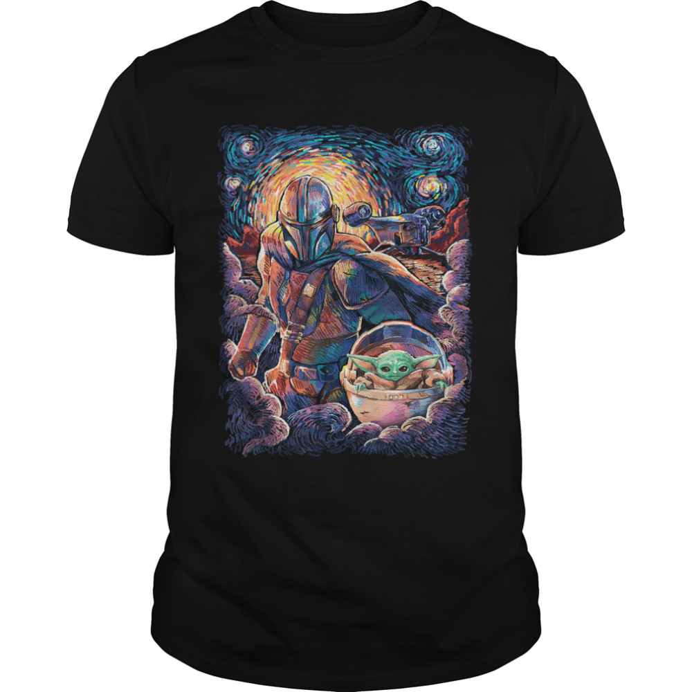 Star Wars The Mandalorian & The Child Starry Night Style T-Shirt