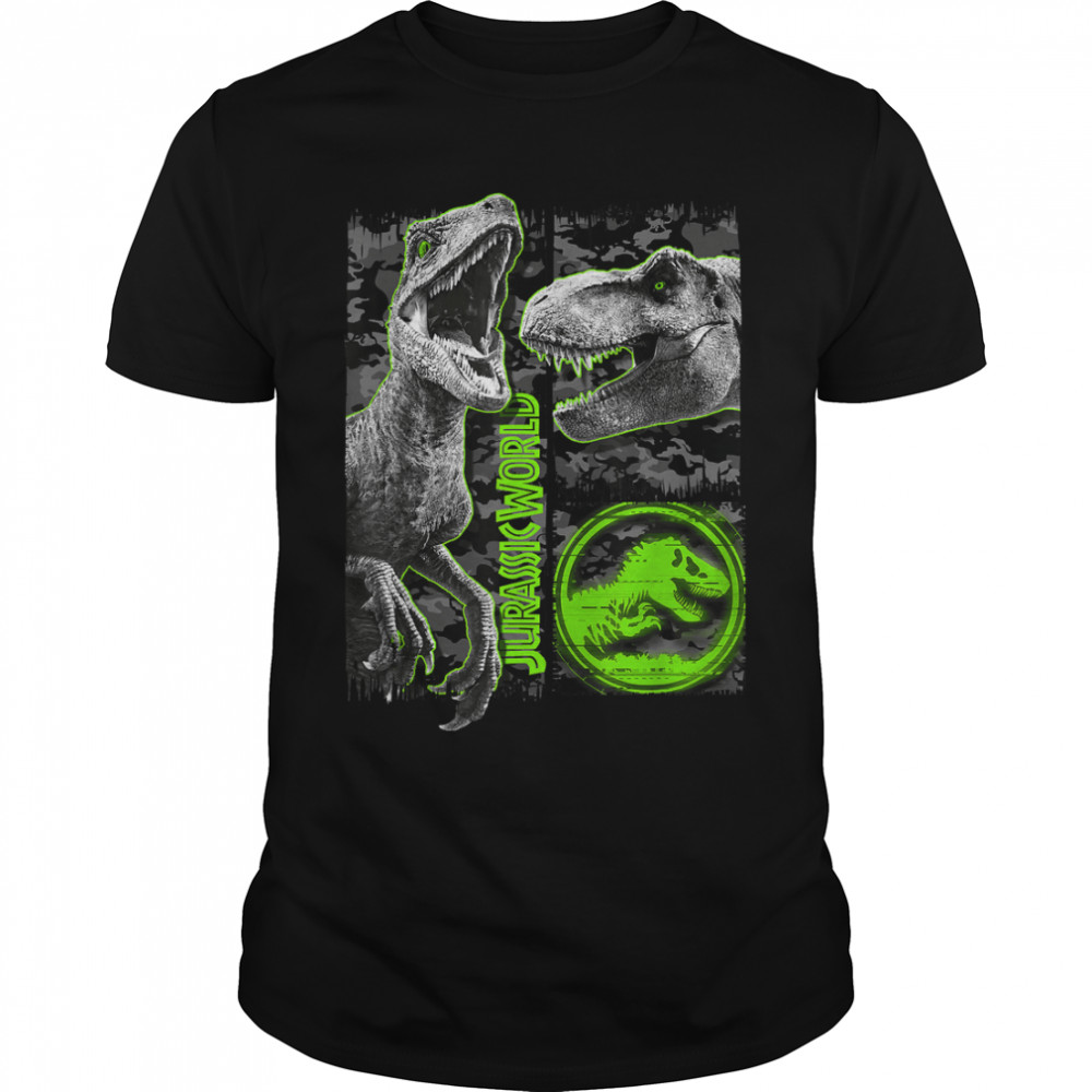 Jurassic World Two Raptor T-Rex Camo Scratch Graphic T-Shirt