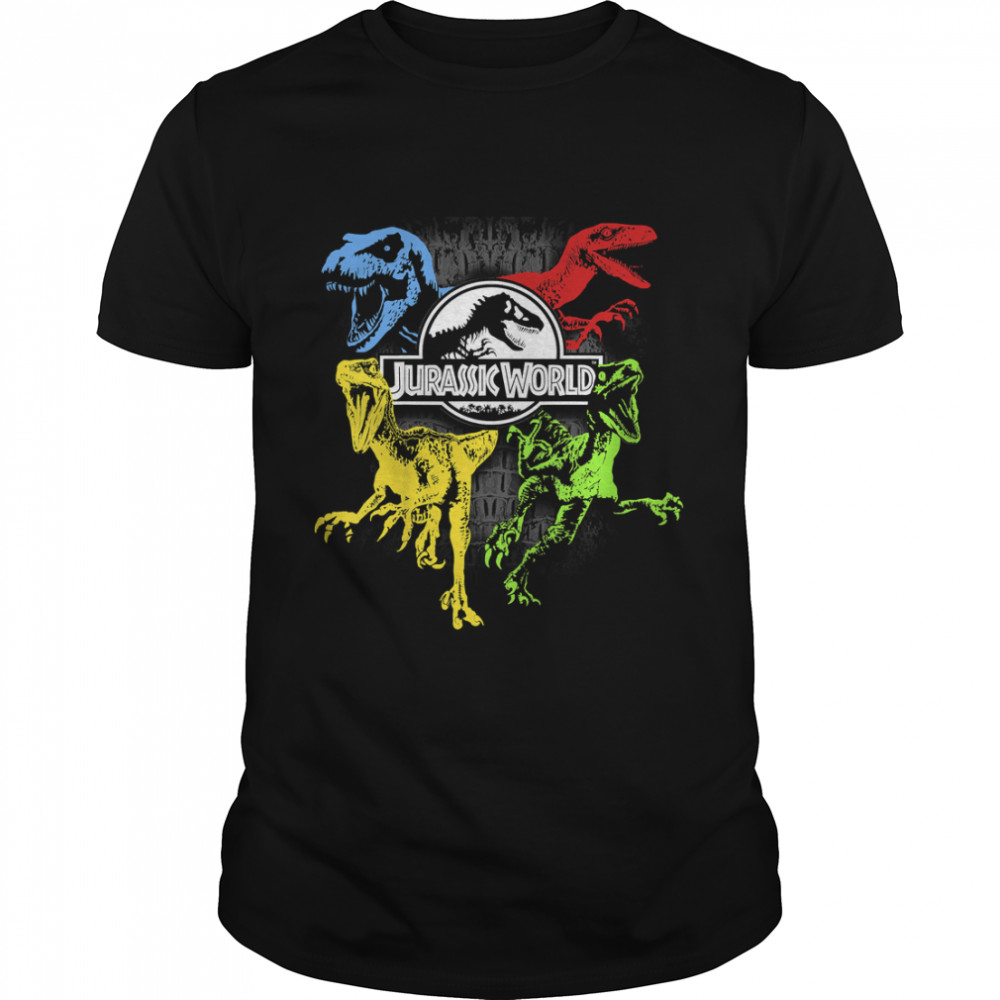 Kids Jurassic World Primary Color Raptors & T-Rex Graphic T- Classic Men's T-shirt
